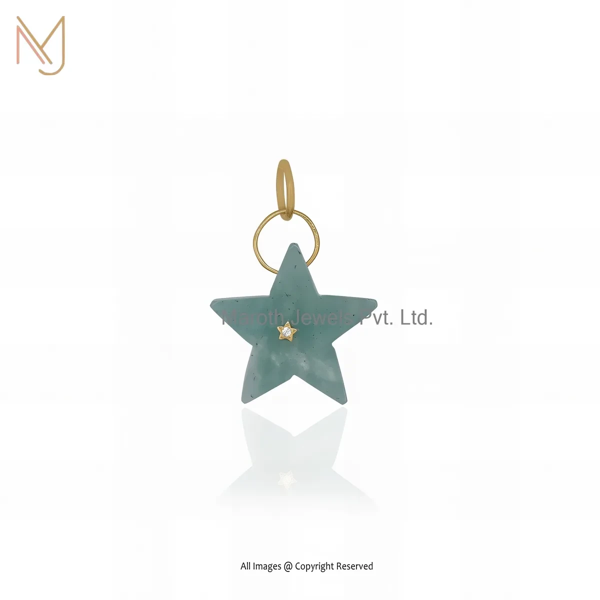 925 Silver Yellow Gold Plated Black Cubic Zircon & Red Coral Gemstone Star Pendant USA