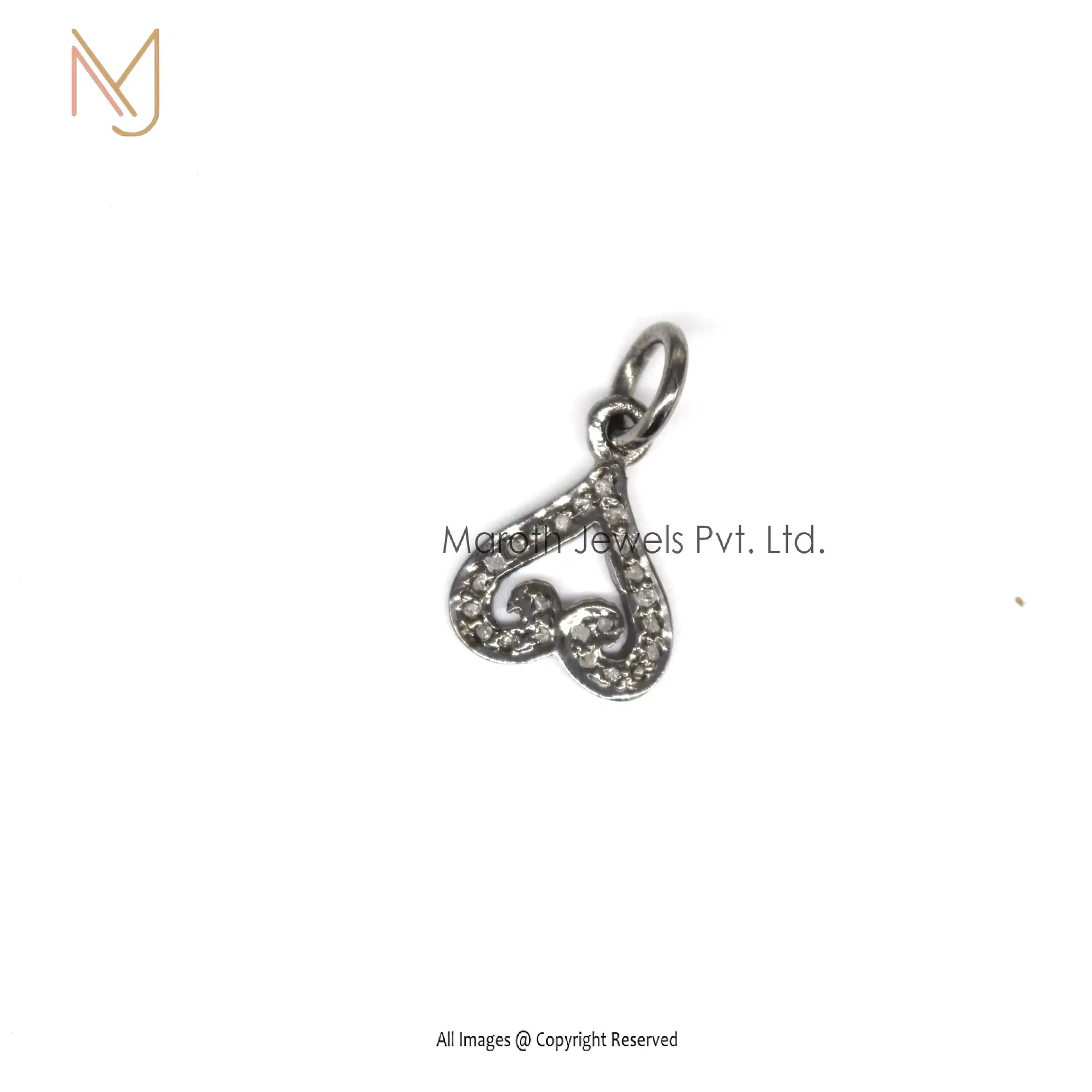 925 Silver Black Rhodium Plated Pave Diamond Heart Charms Pendants Manufacturer