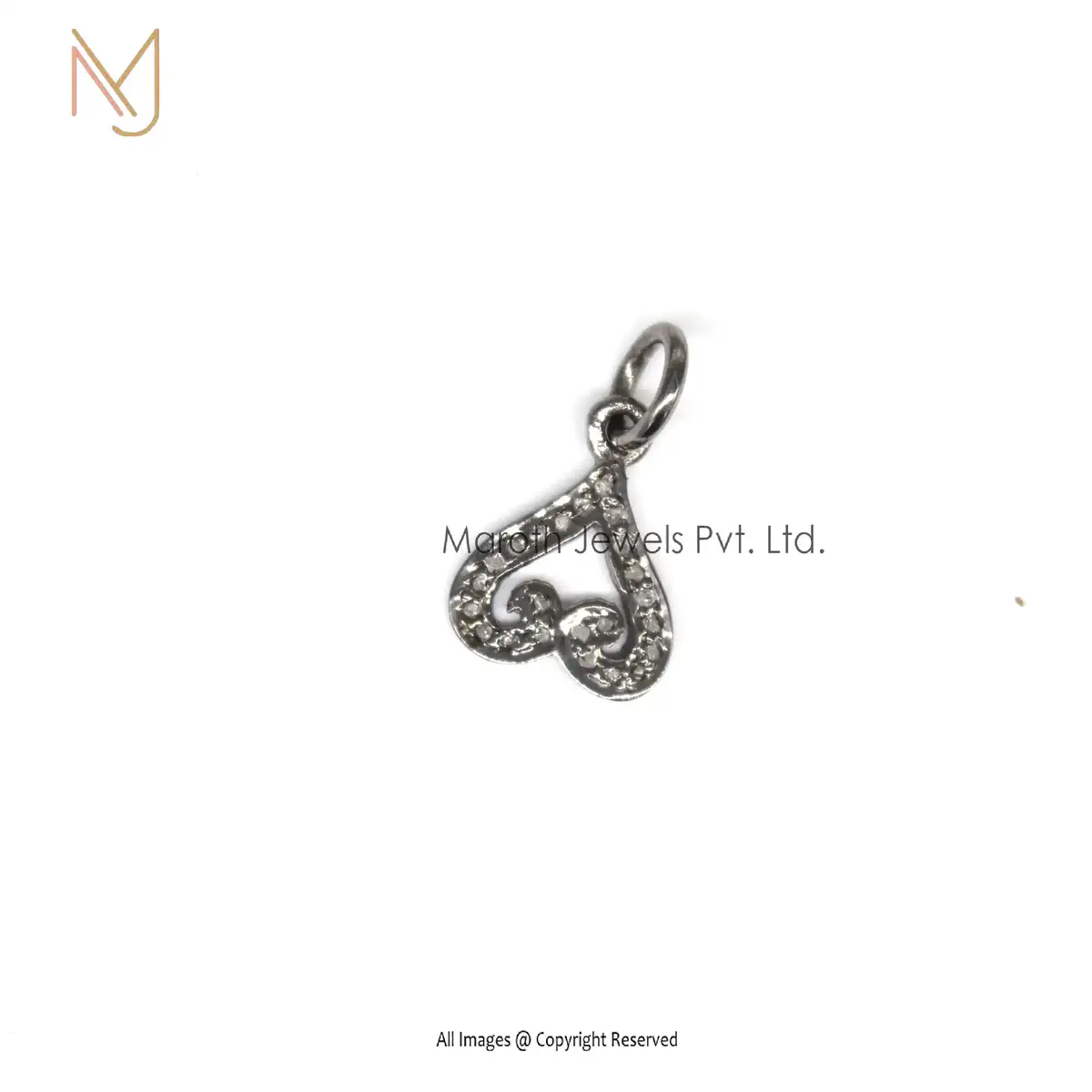 925 Silver Black Rhodium Plated Pave Diamond Heart Charms Pendants USA