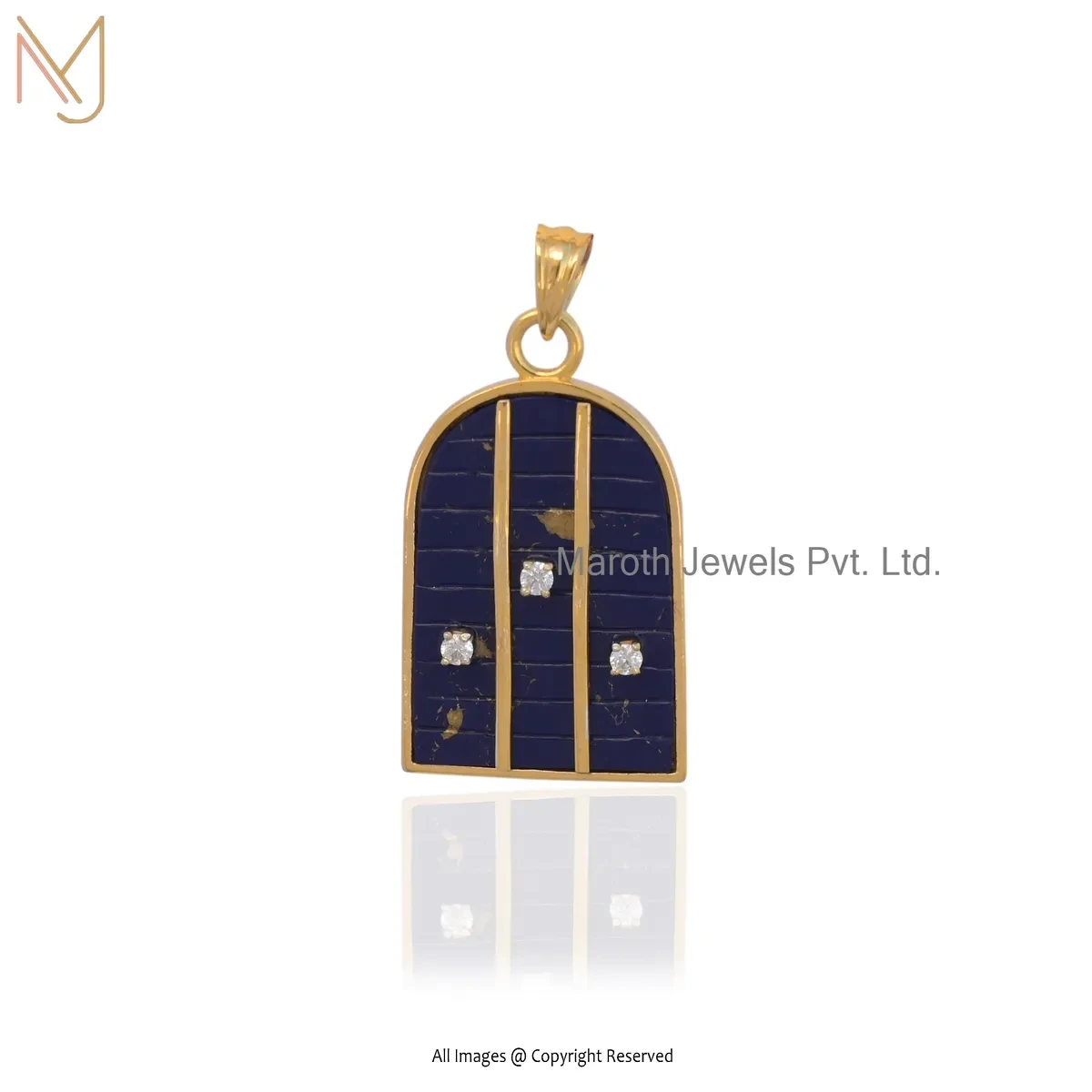 925 Silver Yellow Gold Plated Moissanite & Lapiz Lazuli Carved Gemstone Desginer Pendant Jewelry Supplier
