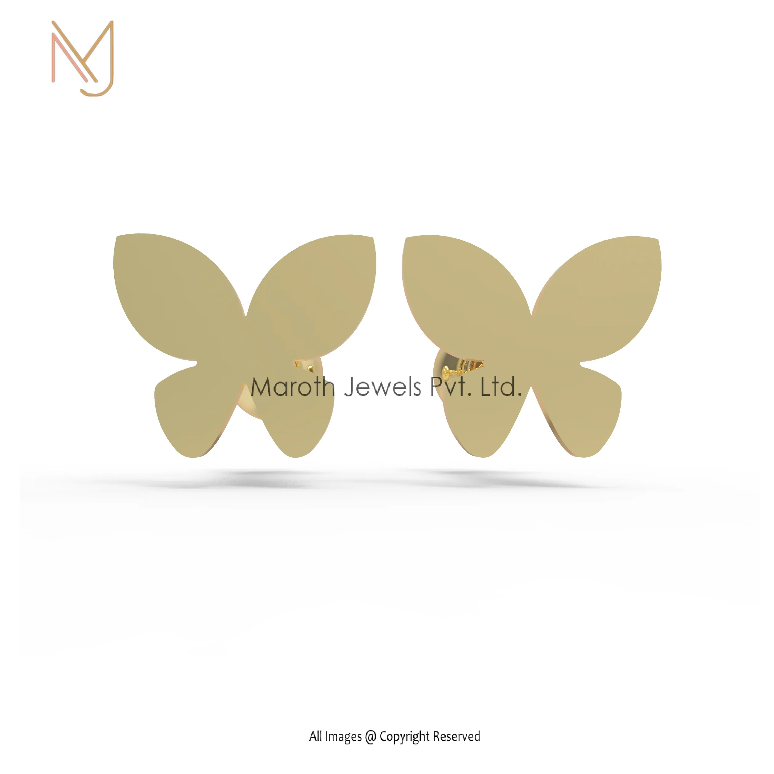 14K Yellow Gold Butterfly Designs Earring Jewelry Manufacturer
