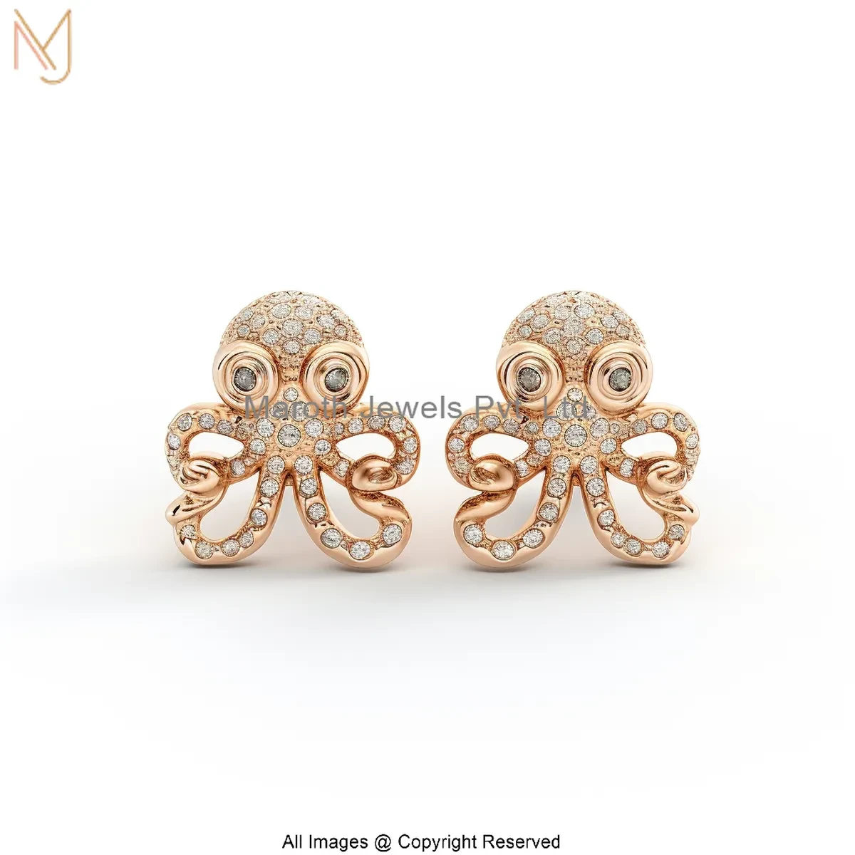 14K Yellow Gold Moissanite Octopus Stud Earring Jewelry Supplier