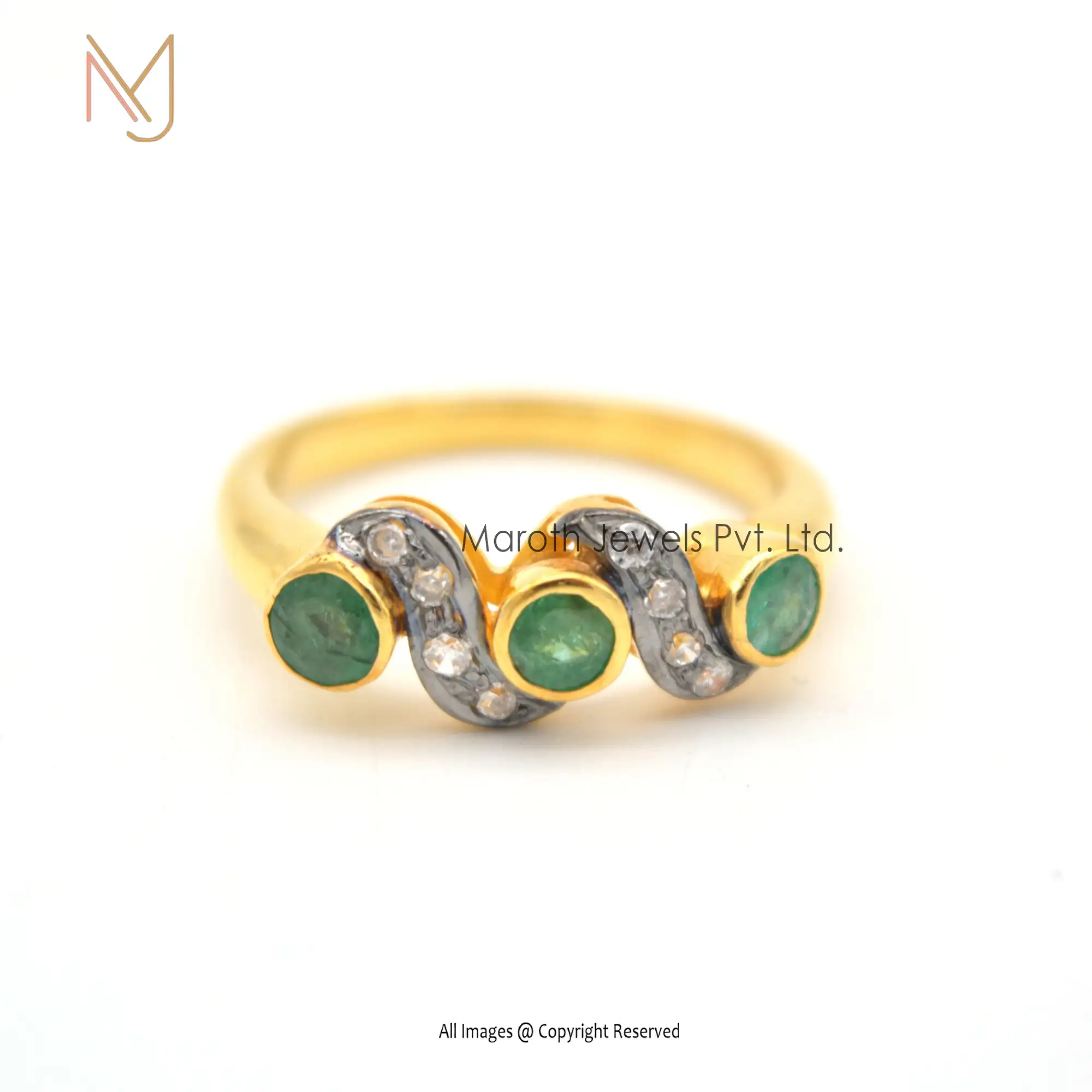 925 Silver Yellow Gold Rhodium Plated Pave Diamond Emerald Gemstone Ring Jewelry Manufacturer