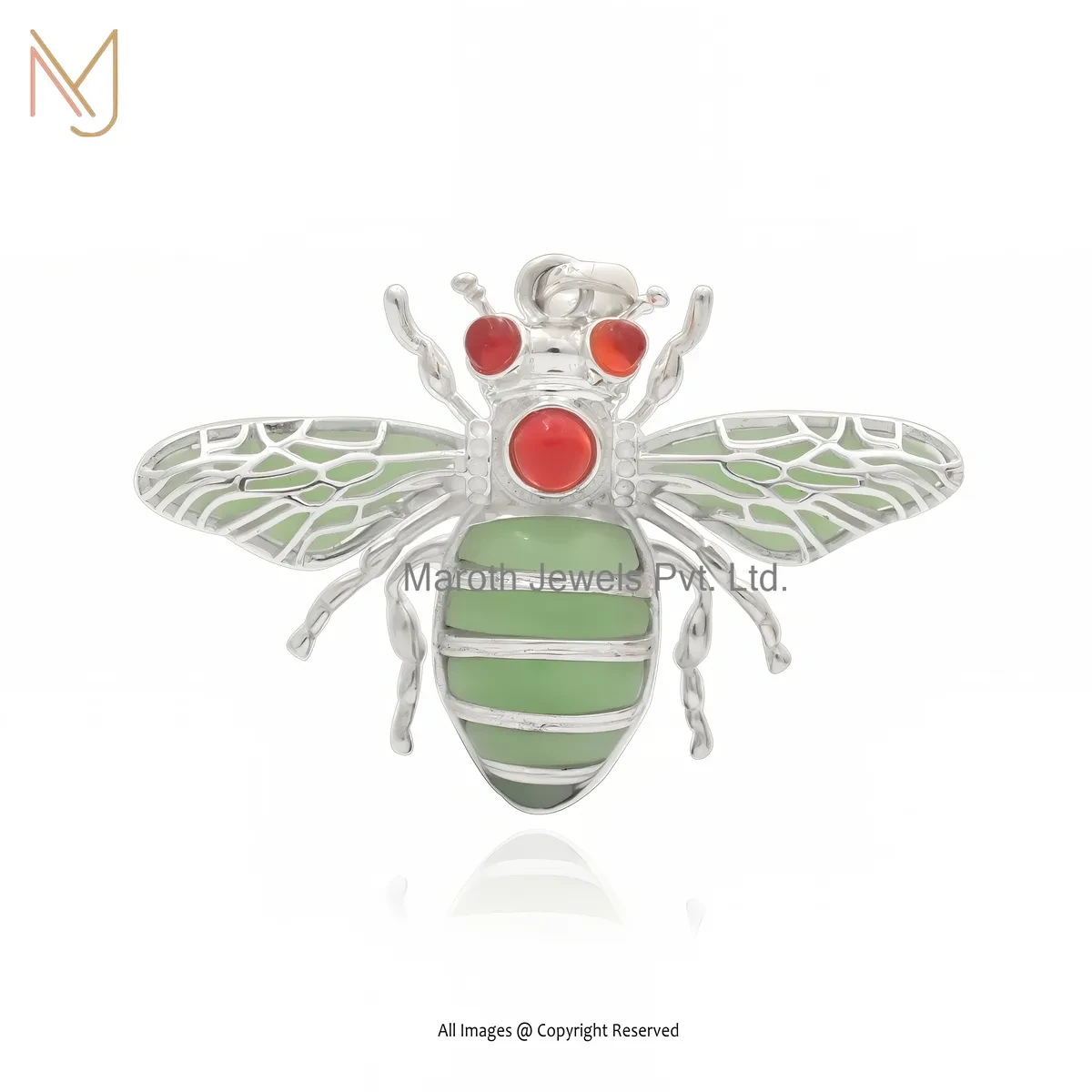 925 Silver Natural Silver Plated Green Opal & Garnet Bee Charm Pendant Jewelry Supplier