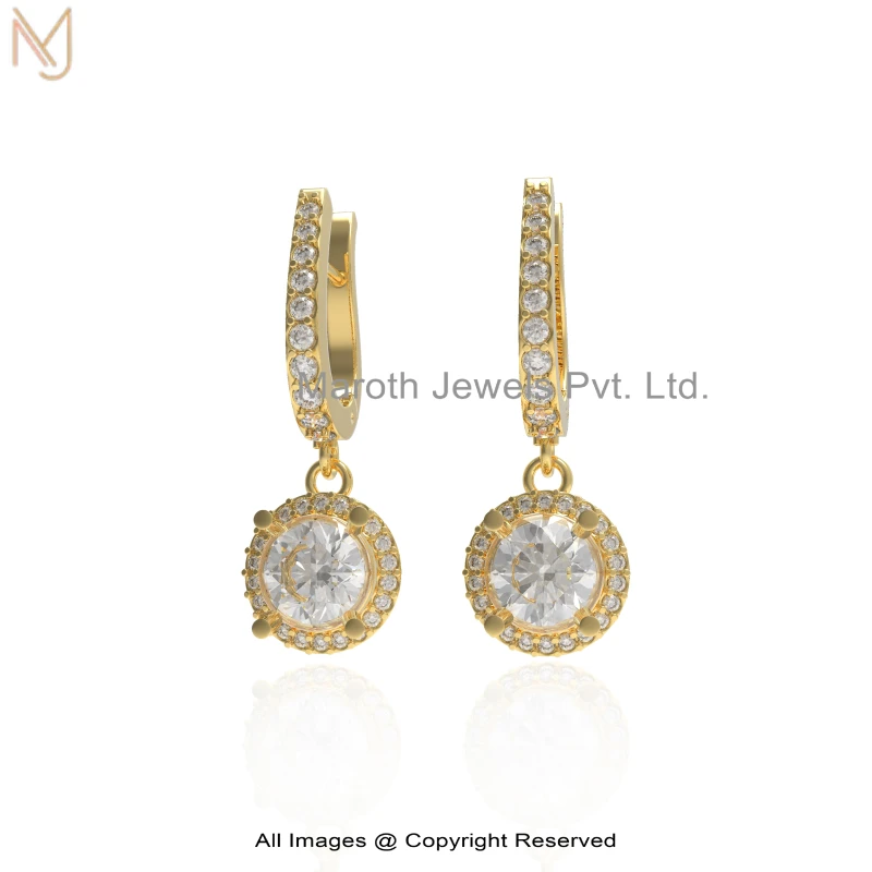 14K Yellow Gold Cubic Zircon Geometric Moissanite Huggie Drop Earrings Manufacturer