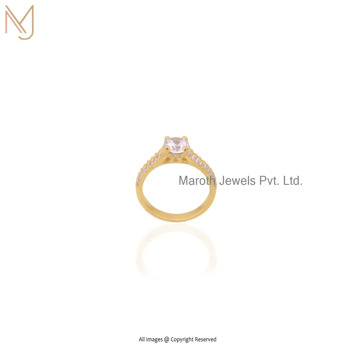 Private Label 14K Yellow Gold White Cubic Zirconia Ring