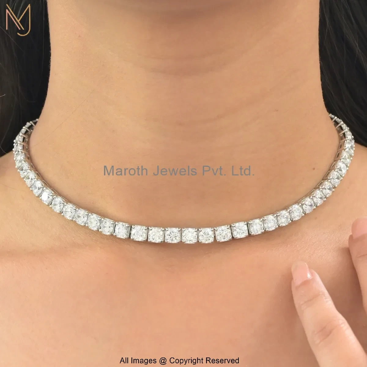 14K White Gold Cubic Zircon Round Diamond Tennis Necklace Manufacturer
