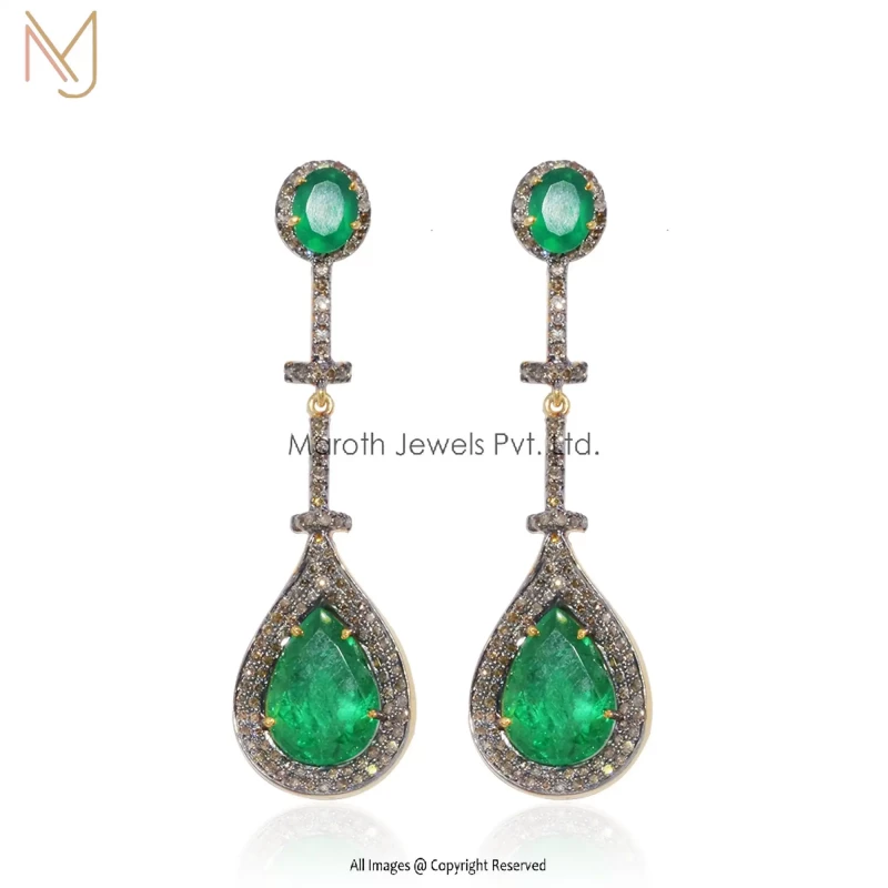 925 Silver Pave Diamond Emerald Gemstone Earrings menufacturer