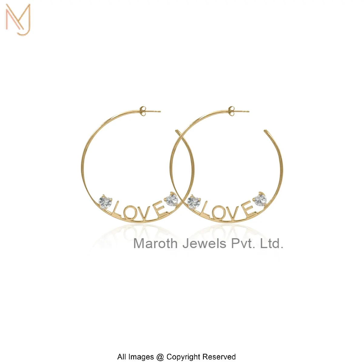 Wholesale 925 Silver Yellow Gold Plated Diamond Design Letters Creole " LOVE " Hoop Earring