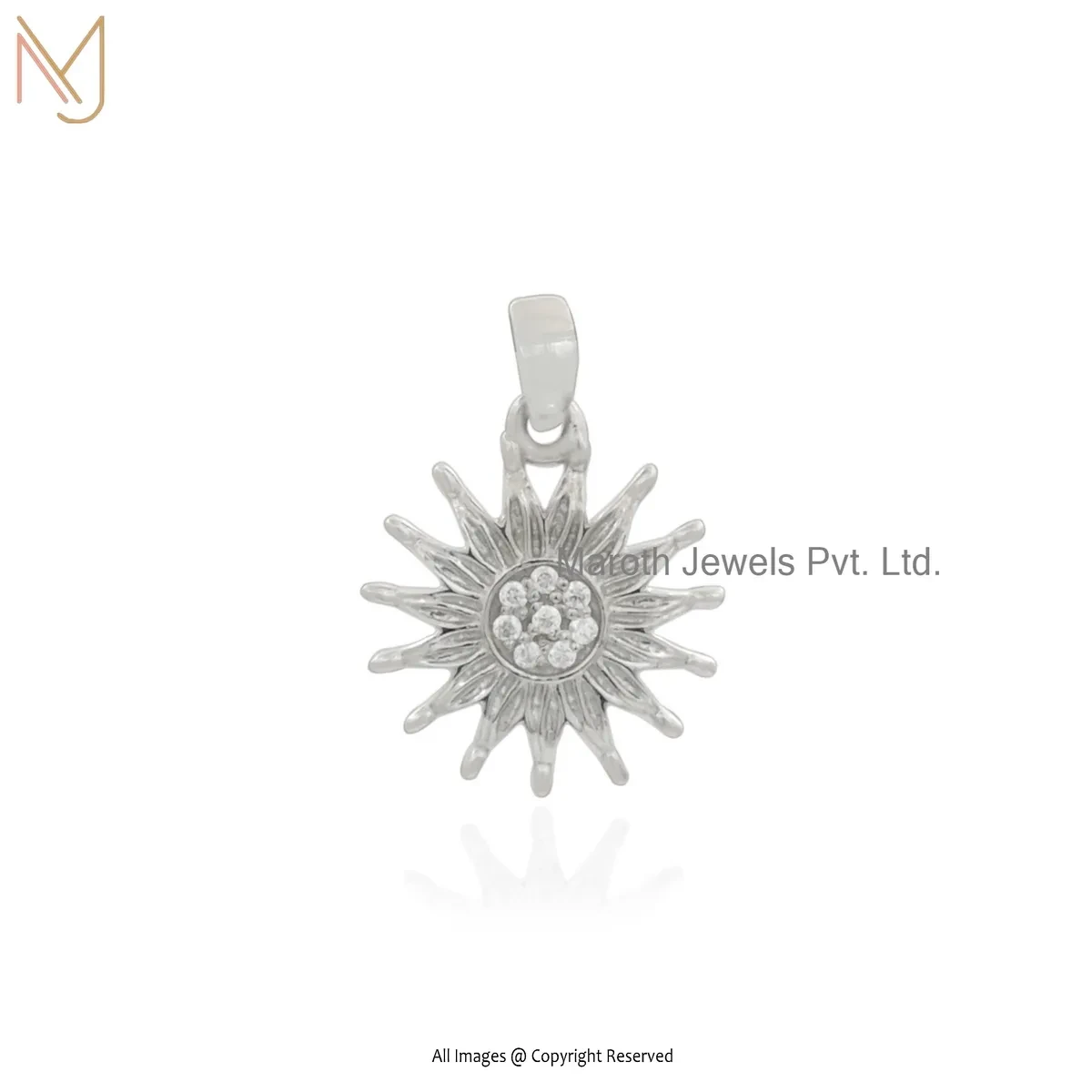925 Silver White Gold Plated Moissanite Sun Ray Pendant Jewelry Supplier