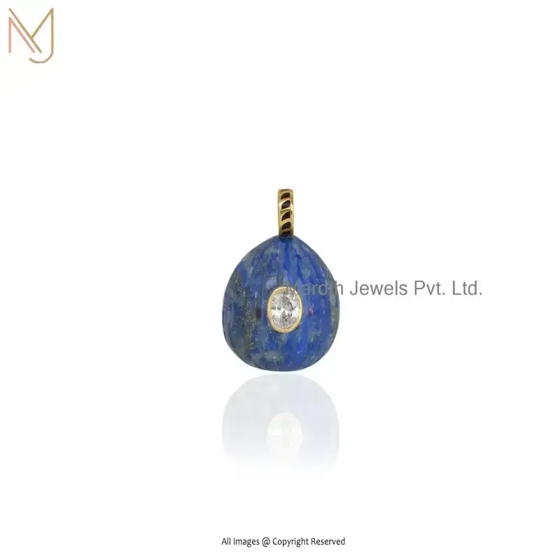 925 Silver Yellow Gold Plated Aquamarine White Topaz Black Enamel Gemstone Coconut Pendant USA