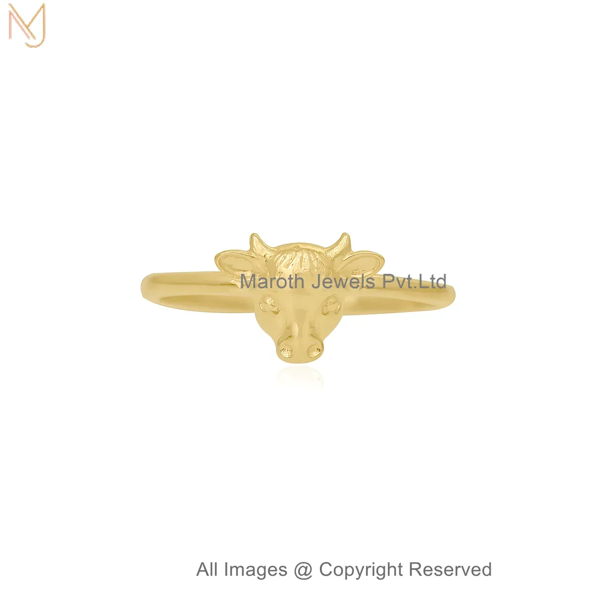 14K Yellow Gold Minimal Cow Head Gold Ring Custom Jewelry