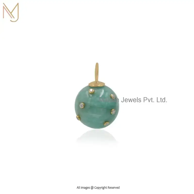 925 Silver Yellow Gold Plated Moissanite Tiger's Eye Gemstone Ball Pendant Custom Jewelry