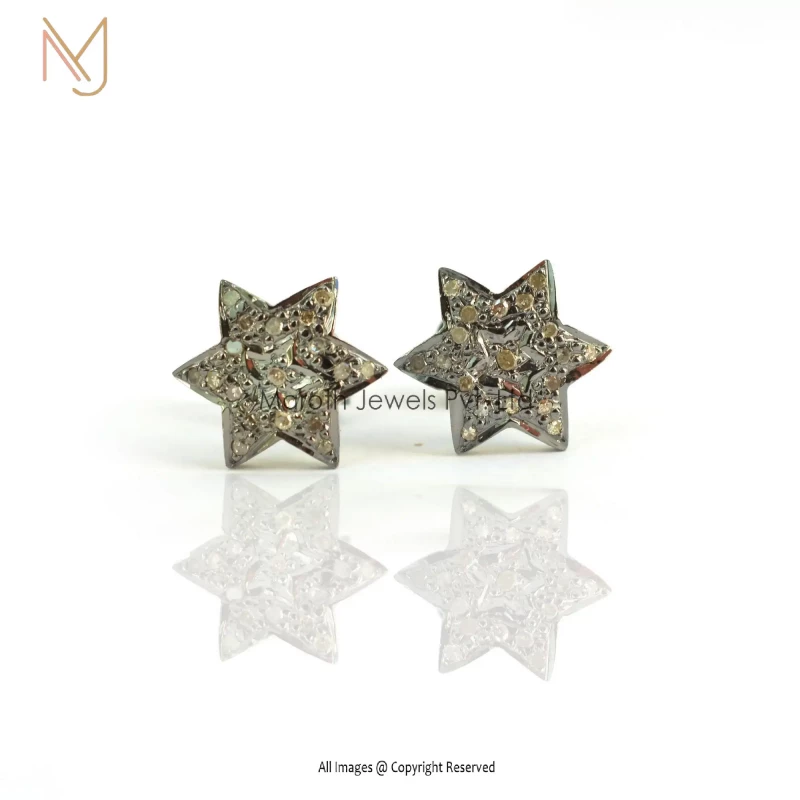 925 Silver Black Rhodium Pave Diamond Star Stud Earring