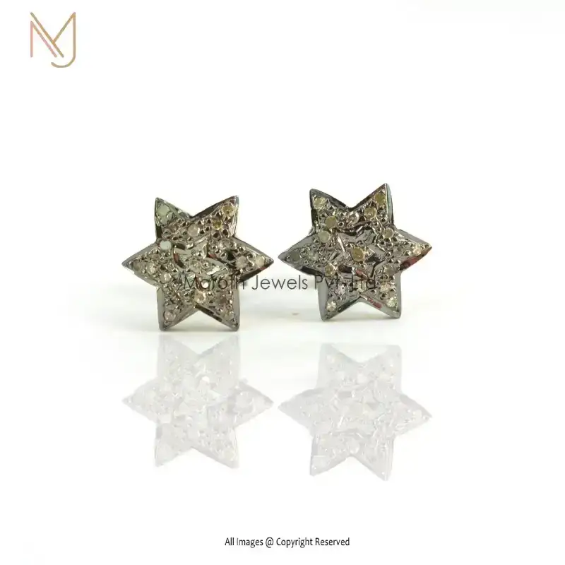 925 Silver Black Rhodium Pave Diamond Star Stud Earring Jewelry Supplier