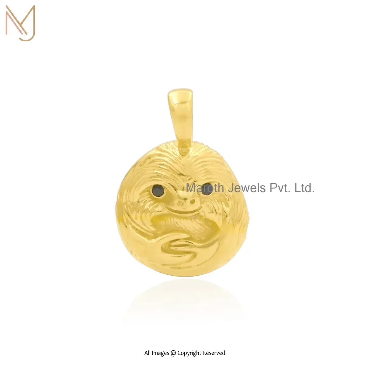925 Silver Yellow Gold Plated Black Cubic Zircon Sloth Charm Pendant Manufacturer