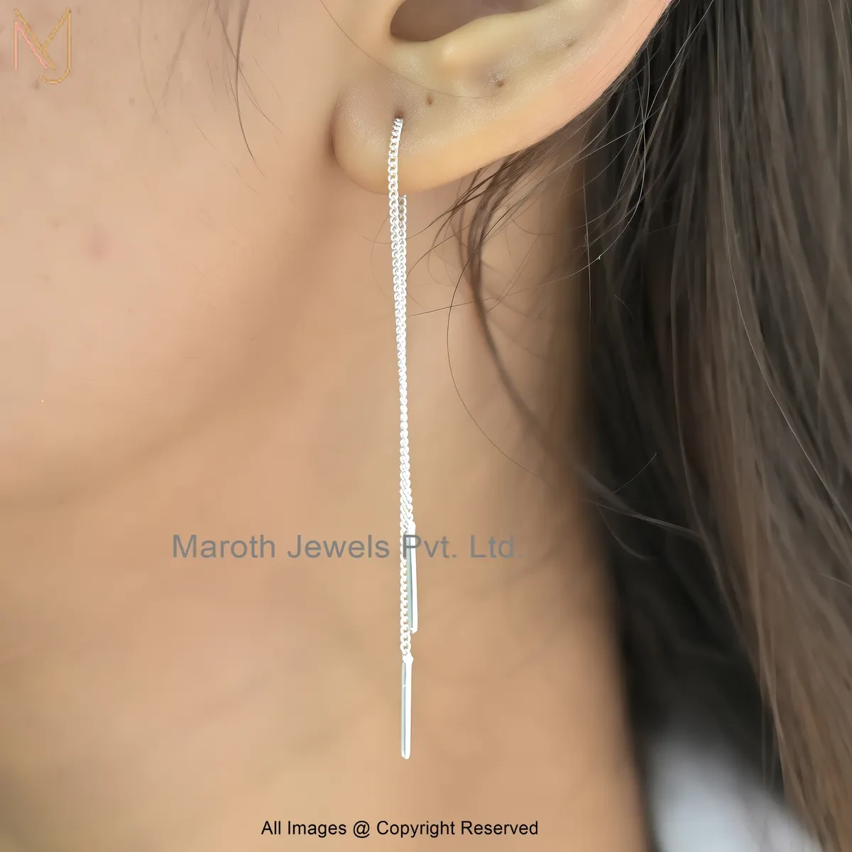 14K White Gold Hanging Chain Earrings Custom Jewelry