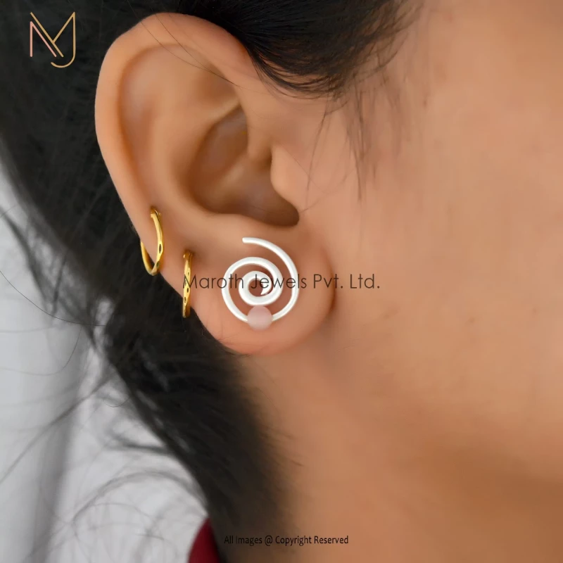 Solid Gold 4 MM Ball Ecodeco Spiral Pierce earring jewelry Manufacturer