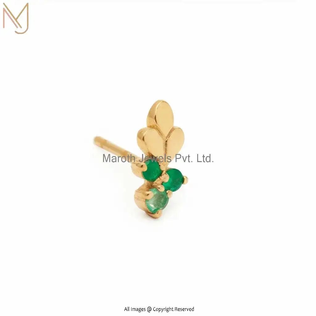 14K Yellow Gold Green Emerald Piercing 1 pcs Manufacturer