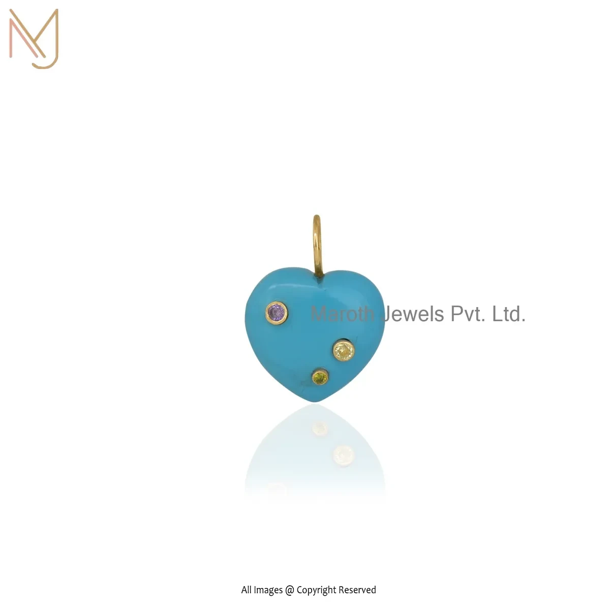 925 Silver Yellow Gold Plated Turquoise Multi Gemstone Heart Pendant Jewelry Supplier