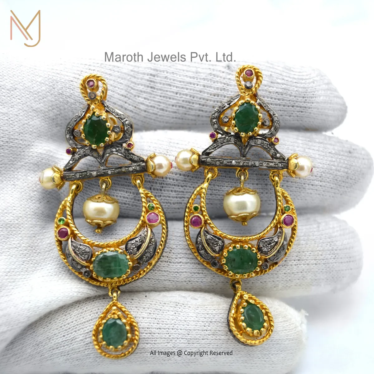 Private Lable 14K Yellow Gold Diamond, Emerald, Ruby, Pearl, Gemstone Earring