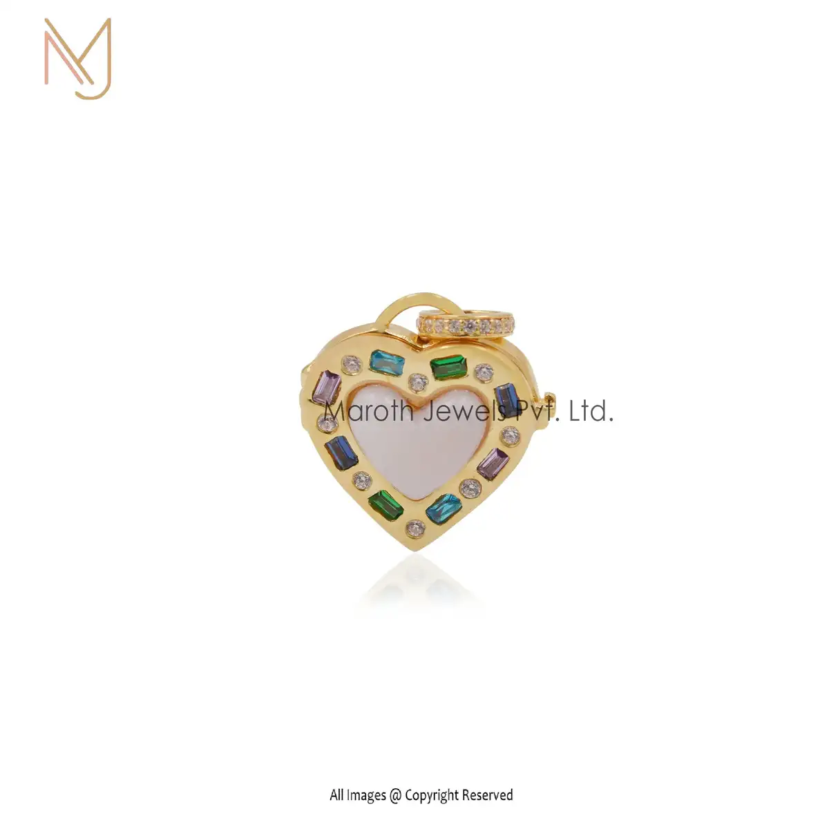 925 Silver Yellow Gold Pink Opal Gemstone Heart Box Pendant Jewelry Supplier