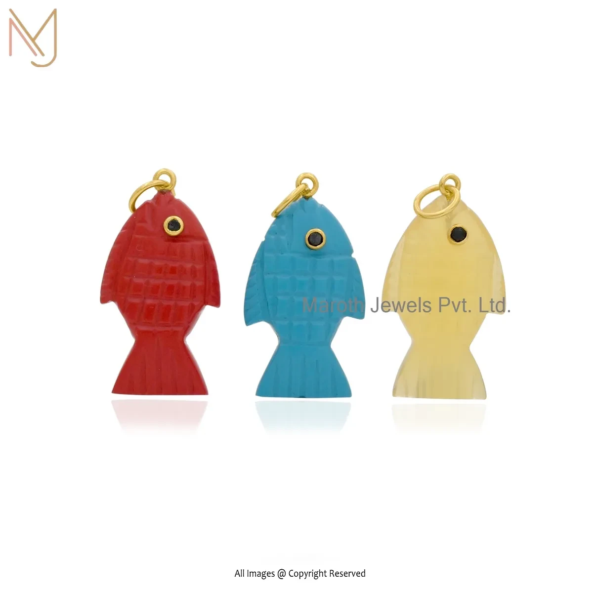 Wholesale 925 Silver Yellow Gold Plated Yellow Quartz & Black Cubic Zircon Fish Pendant
