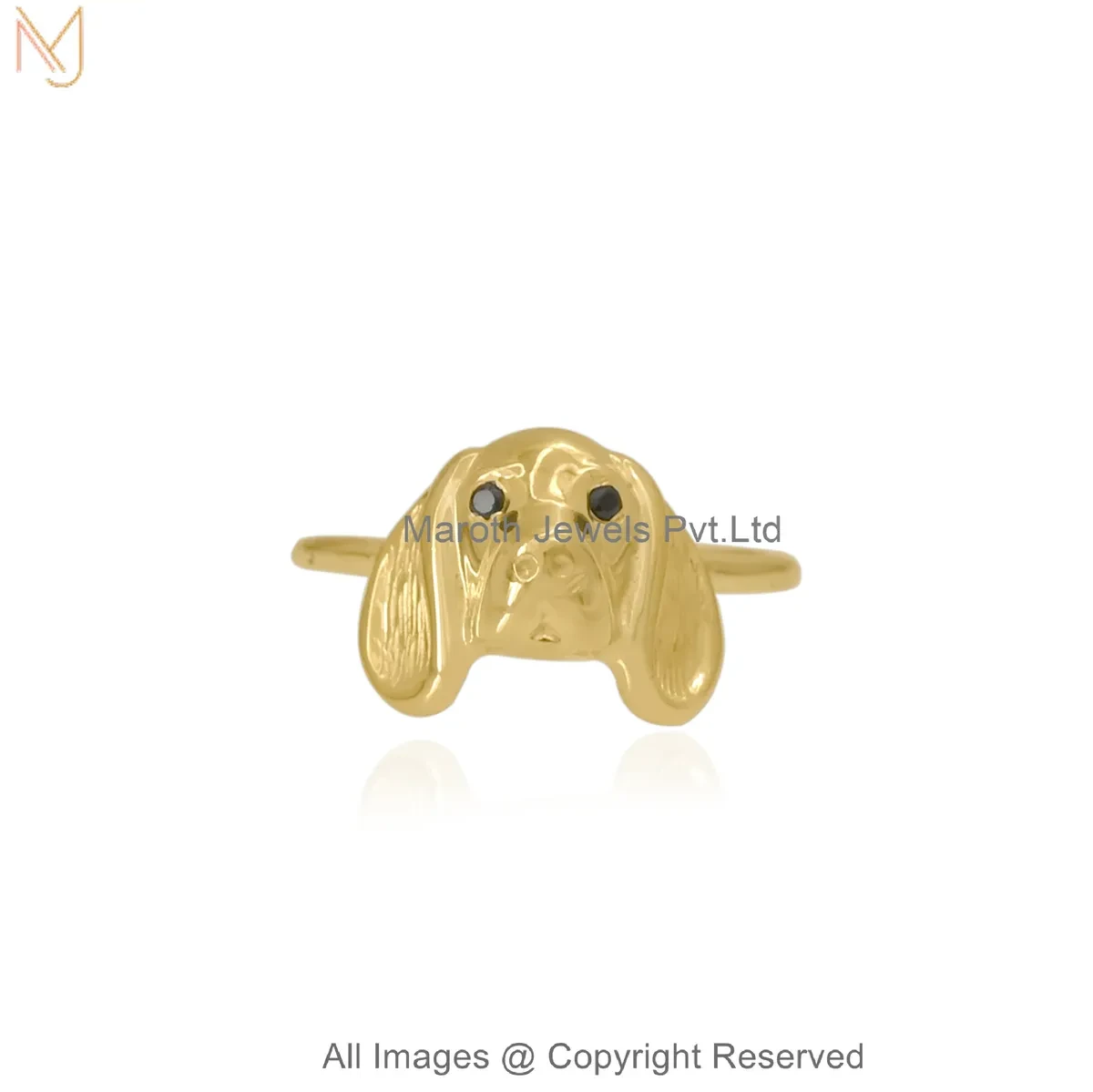 14K Yellow Gold Diamond Black Cubic Zircon Basset Hound Dog Design Ring Manufacturer