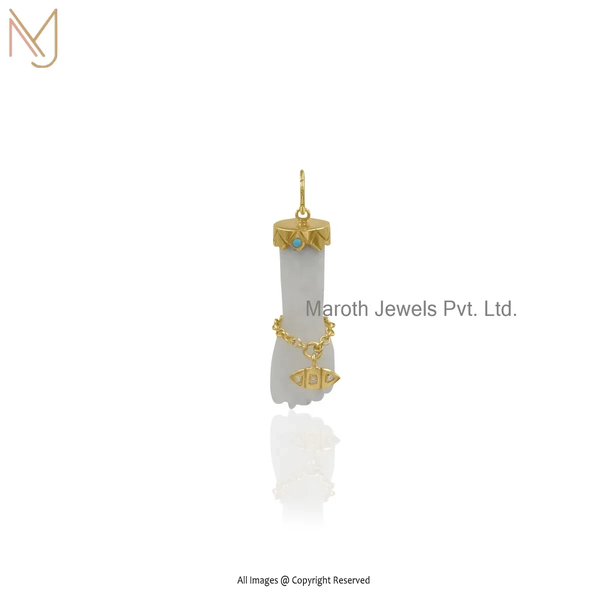 Wholesale 14K Yellow Gold Cubic Zircon & Turquoise Figa