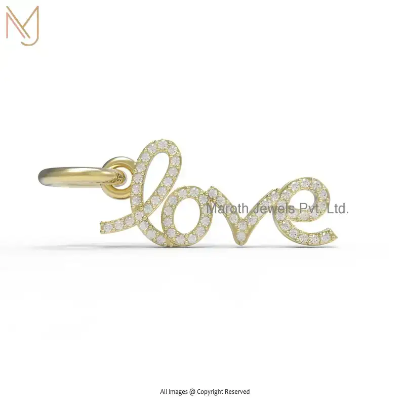 925 Silver Yellow Gold Plated White Cubic Zircon Love Pendant Custom Jewelry