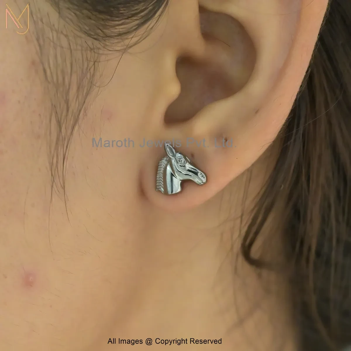 14K Yellow Gold Horse Head Stud Earring Jewelry Supplier