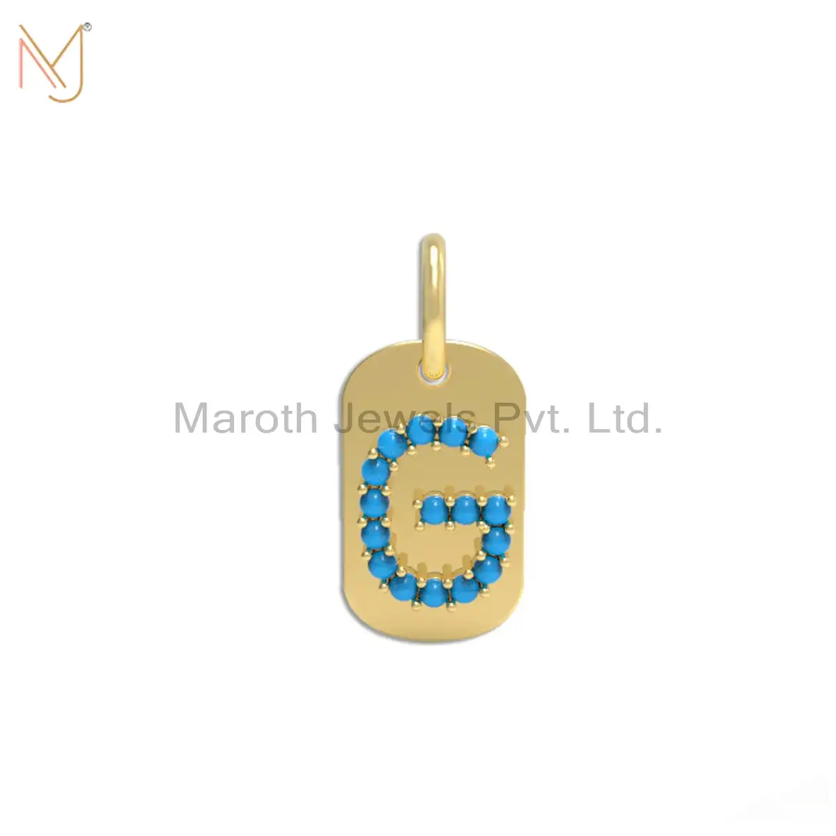 925 Silver Yellow Gold Plated Turquoise Gemstone G Letter Dog Tag Custom Jewelry