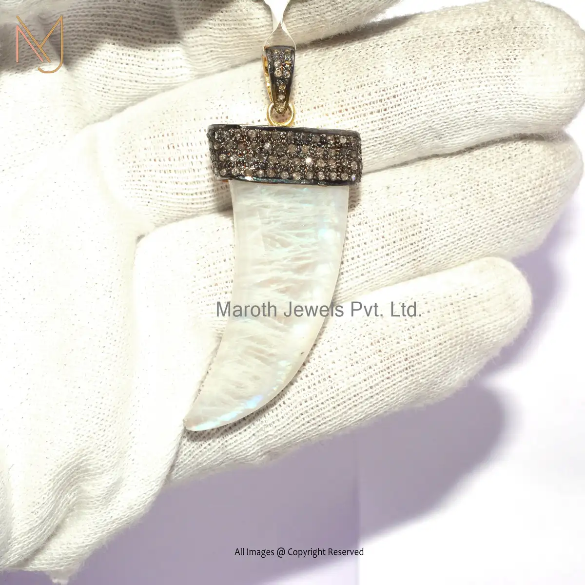 925 Sterling Silver Rhodium Yellow Gold Plated Diamond & Rainbow Moonstone Pencil Pendant Jewelry USA