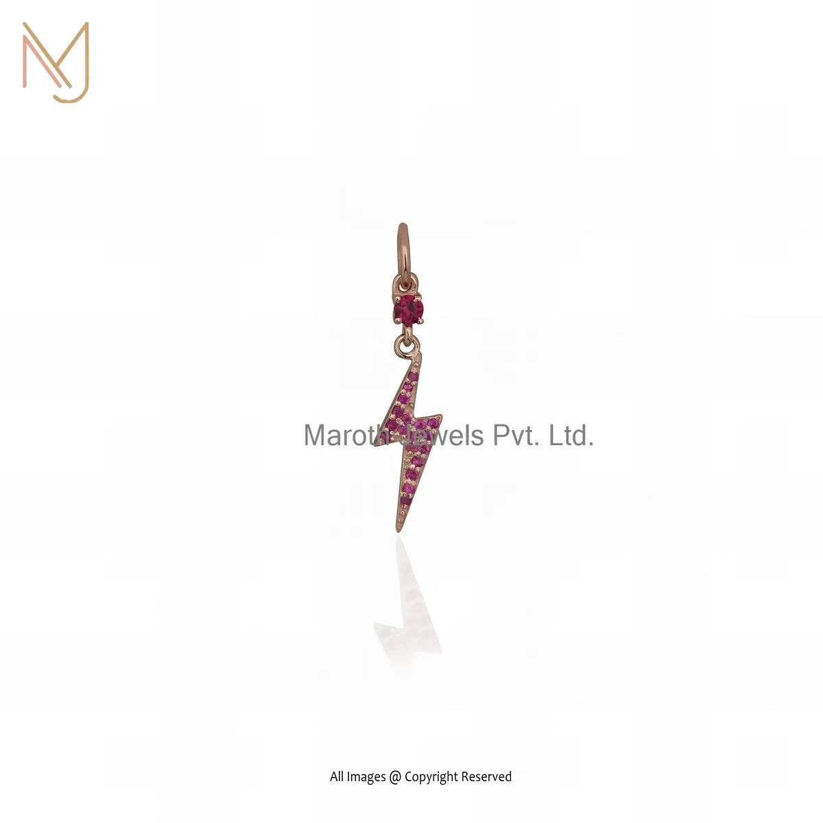 925 Silver Yellow Gold Plated Ruby Lightning Bolt Pendant Custom Jewelry
