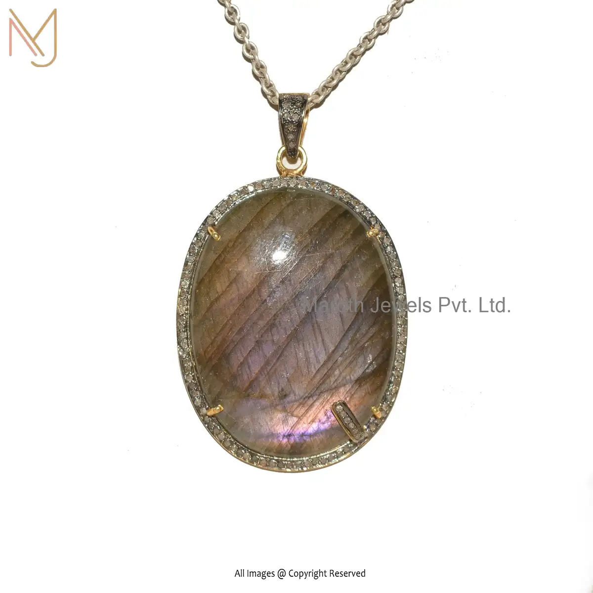 Private Lable 925 Silver Rhodium Yellow Gold Plated Diamond And Labradorite Gemstone Pendant Jewelry