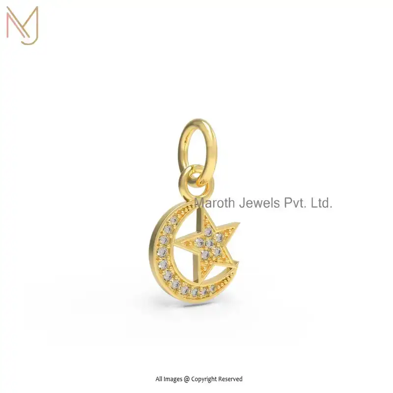 925 Silver Yellow Gold Plated Diamond Half Moon Star Design Pendant Jewelry USA
