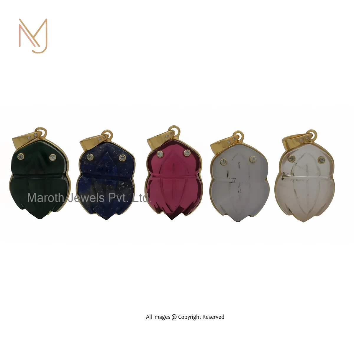 14K Yellow Gold Blue Chalcedony & Cubic Zircon Frog Pendant Manufacturer