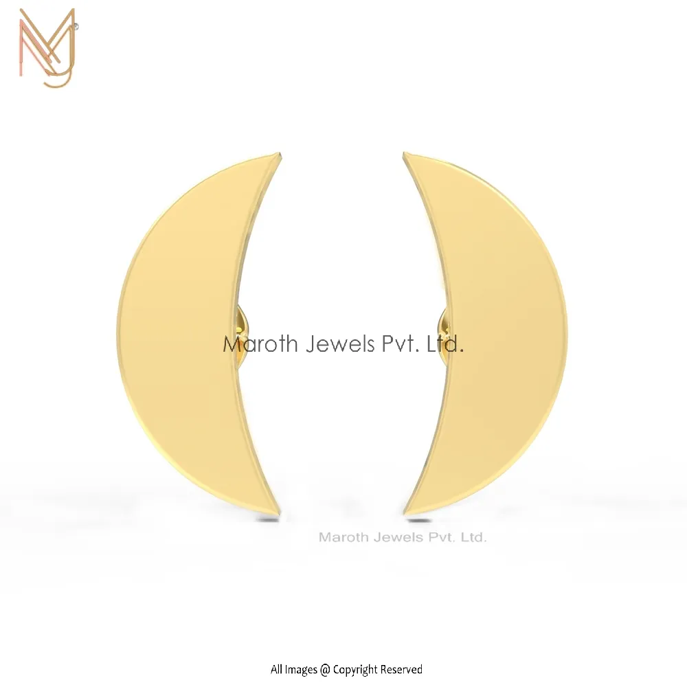 14K Yellow Gold Half Moon Desing Stud Earring Jewelry Custom Jewelry