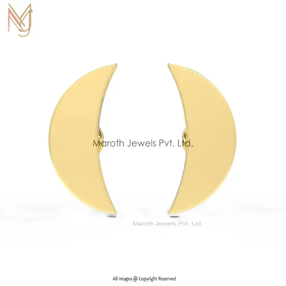 925 Silver Yellow Gold Plated Half Moon Desing Stud Earring Custom Jewelry
