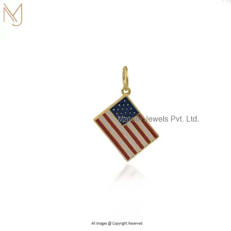 14K Yellow Gold Multi Enamel And American Flag Pendant Jewelry Supplier
