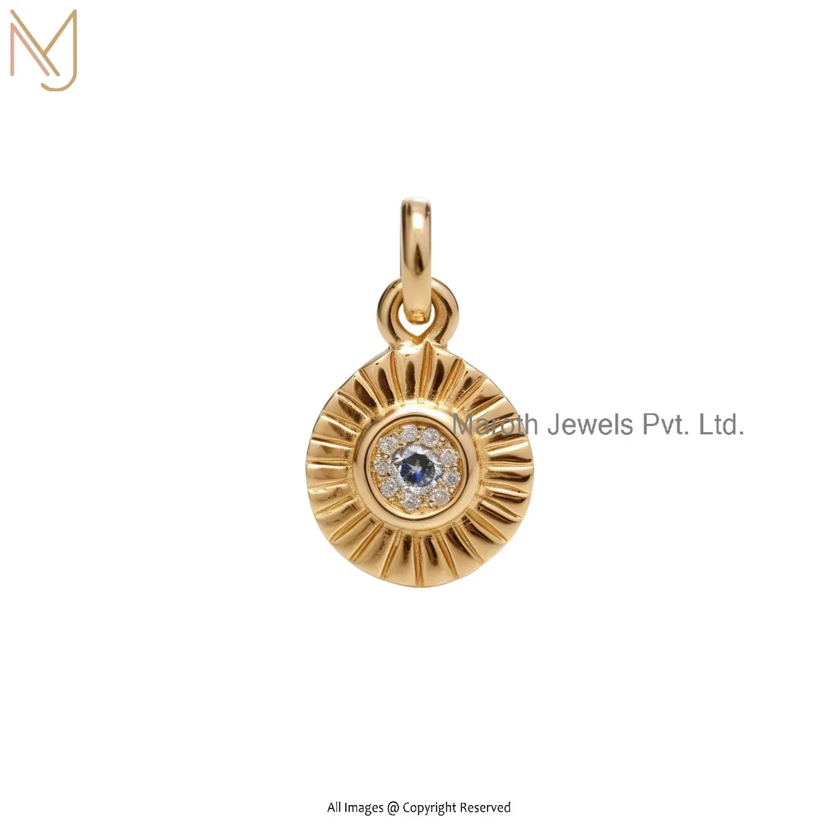 14K Yellow Gold Diamond & Moissanite Evil Eye Pendant Manufacturer