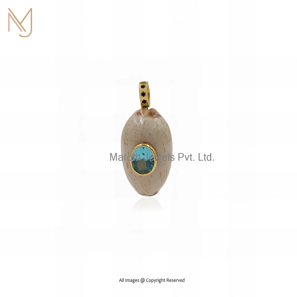925 Silver Yellow Gold Plated Black Enamel & Gemstone Kodi Shell Pendant Manufacturer