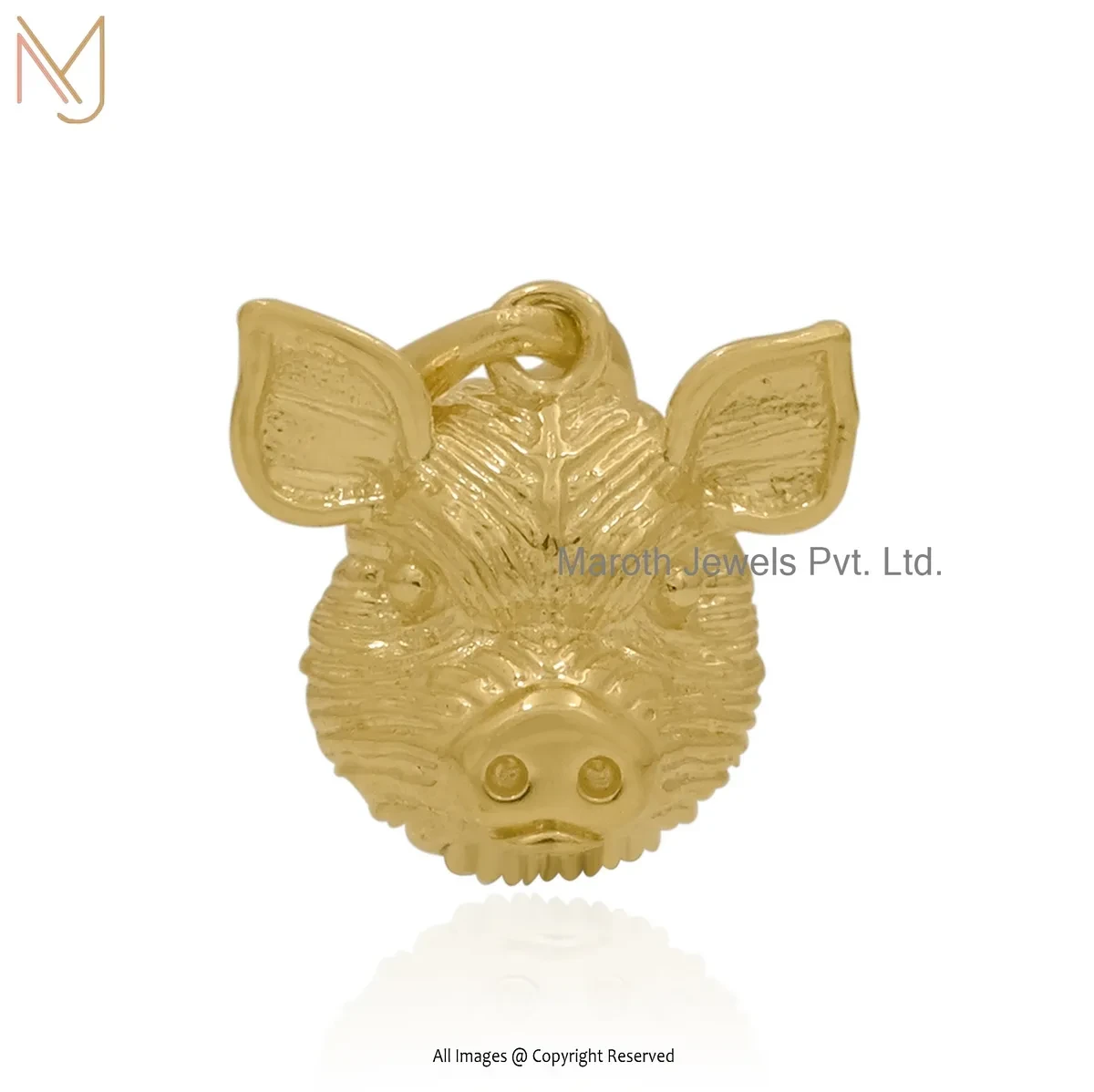 14K Yellow Gold Pig Face Charm Pendant Jewelry Supplier
