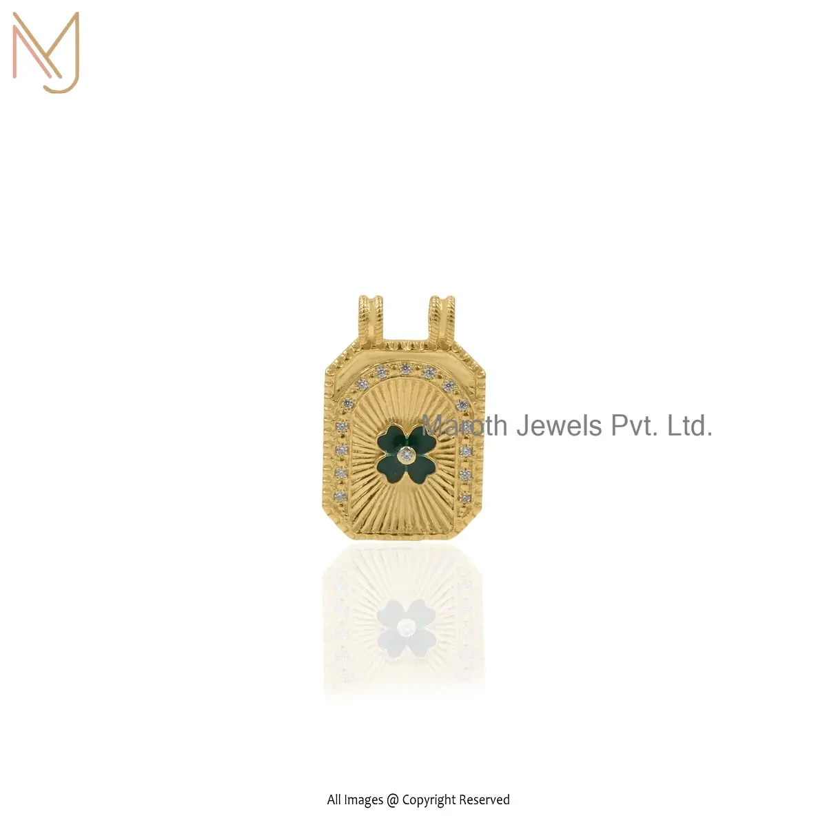 925 Silver Yellow Gold Plated Diamond & Cubic Zircon Square Charm Pendant Jewelry Supplier