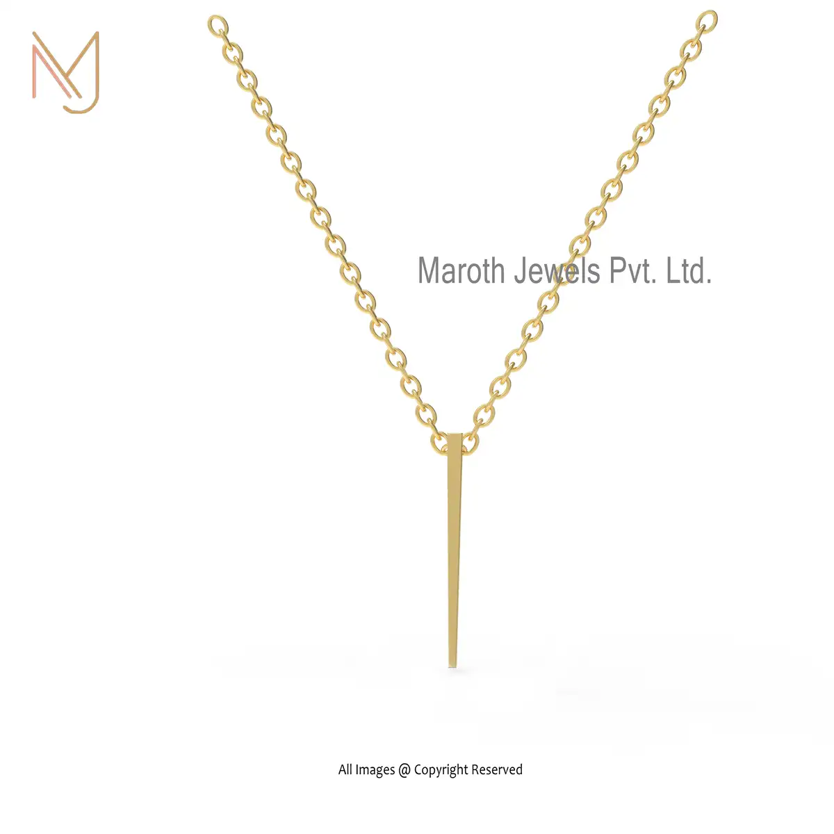 14k Yellow Gold Bar Pendant With Chain Necklace Custom Jewelry