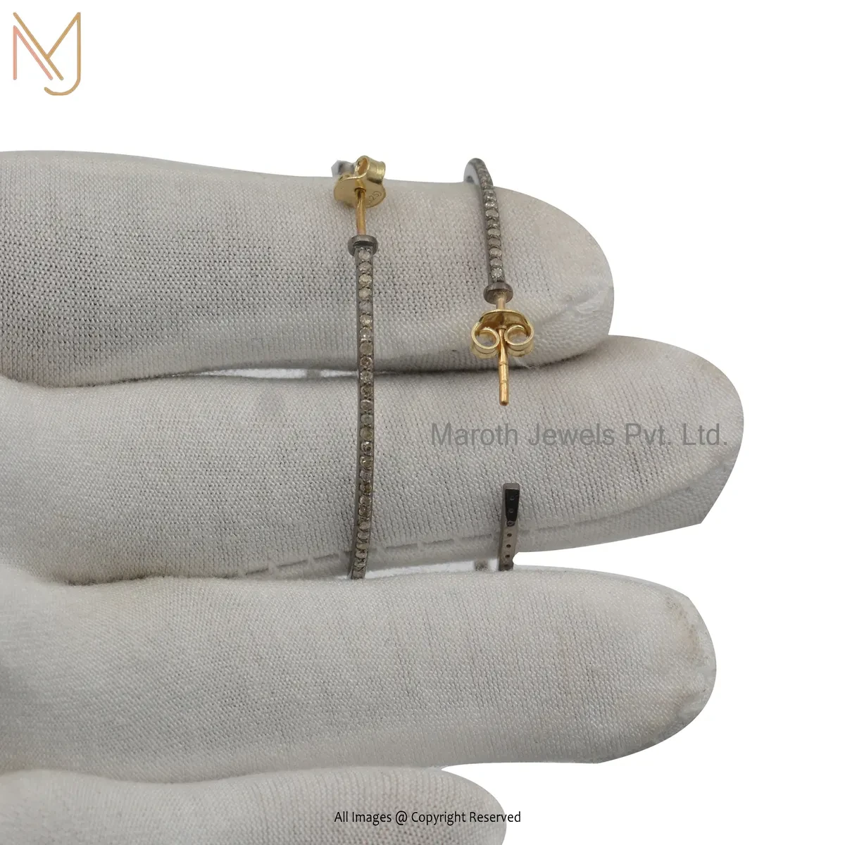 14K White Gold Yellow Gold Pave Diamond Hoop Earring Custom Jewelry