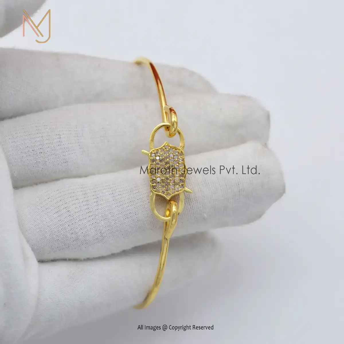 14K Yellow Gold Pave Diamond Padlock Wholesale Cuff Bangle Vintage Jewelry Wholesale