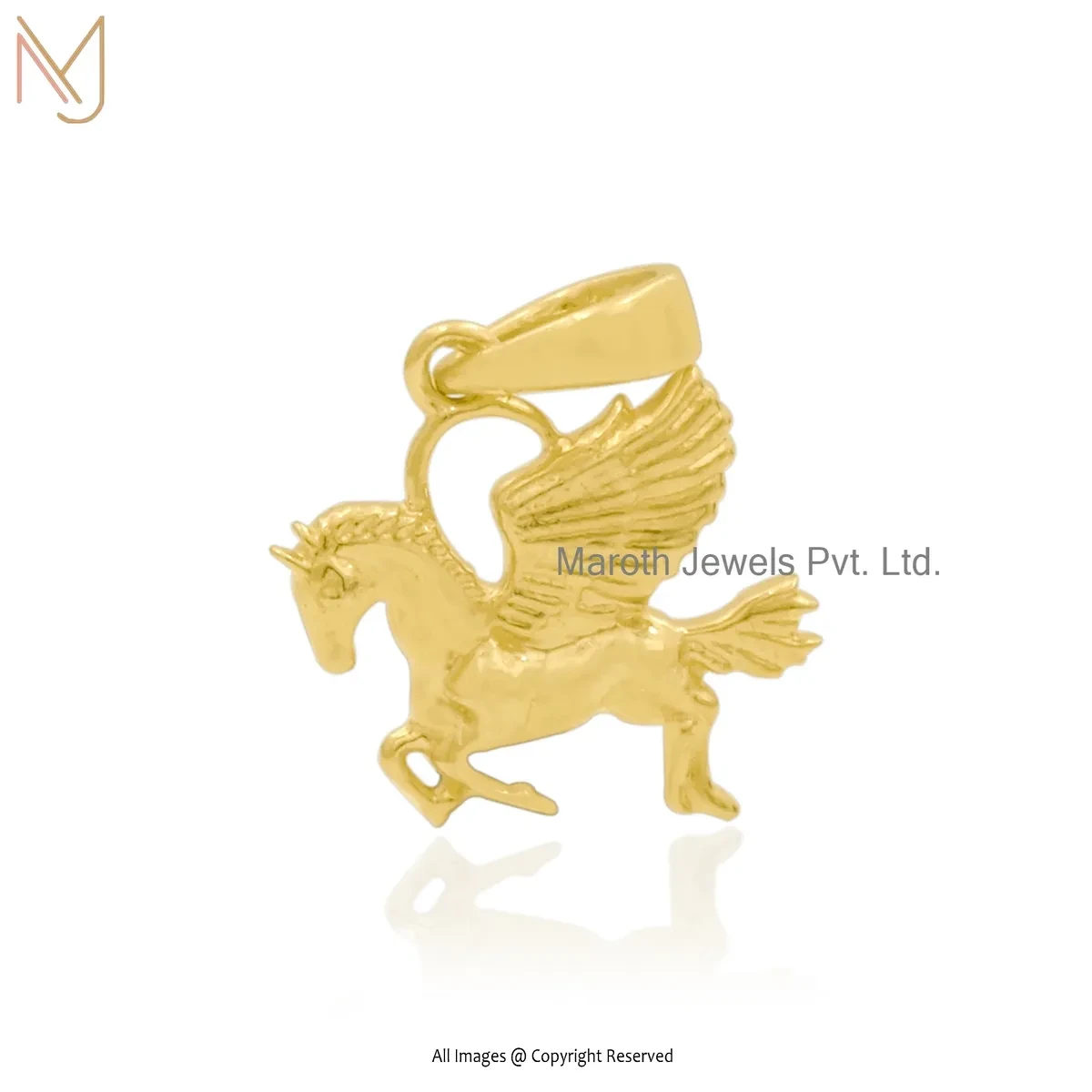 925 Silver Yellow Gold Plated Flying Horse Charm Pendant Jewelry Supplier