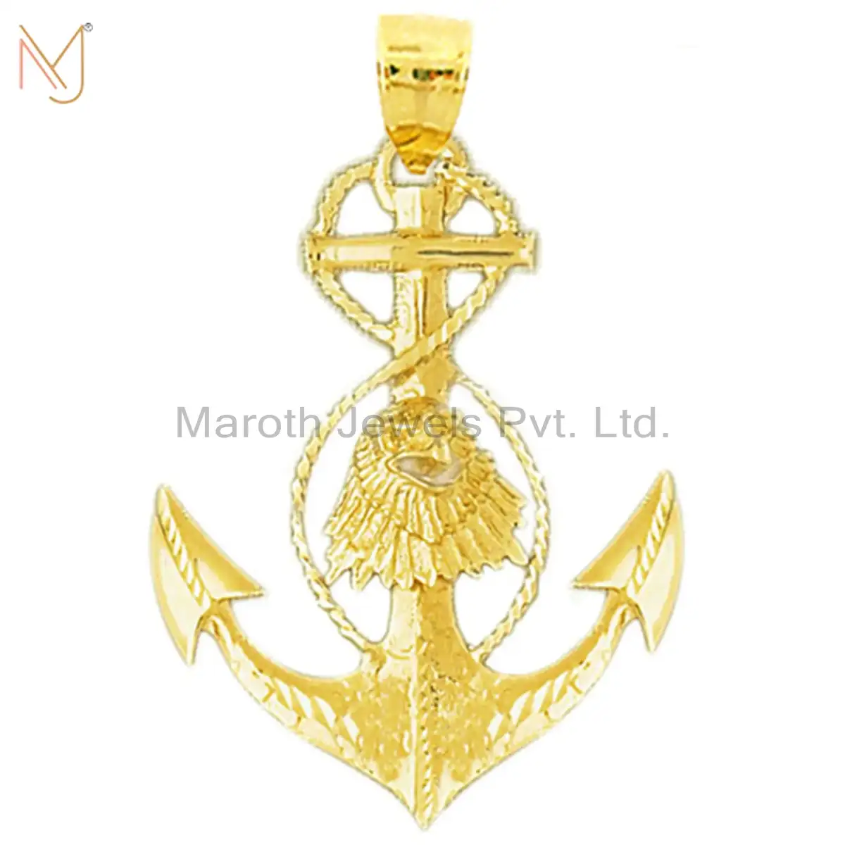 925 Sterling Silver Yellow Gold Plated Eagle Head On Anchor Charm Pendant Jewelry Supplier