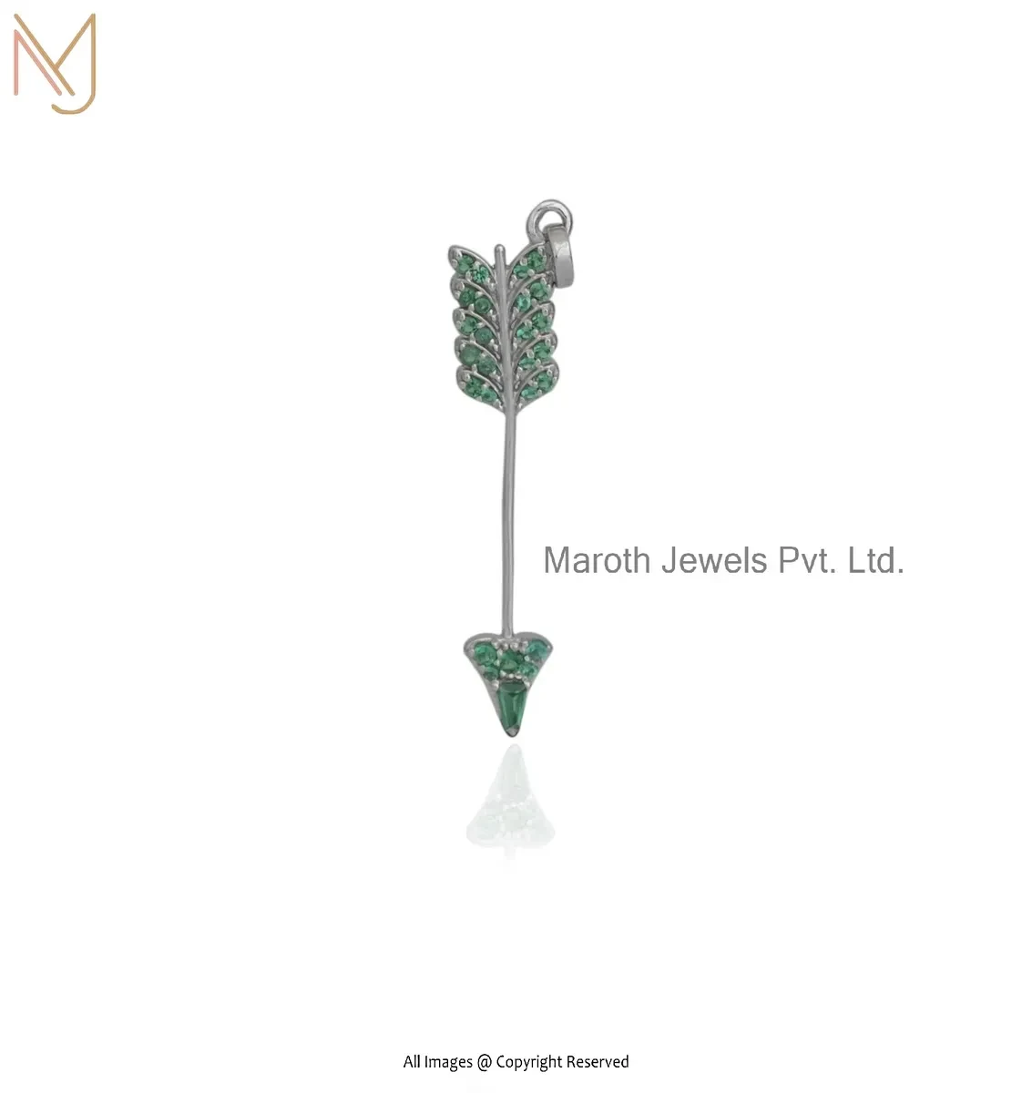 925 Silver White Gold Plated Green Sapphire Arrow Pendant Jewelry Supplier